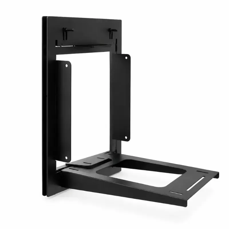 Suporte preto profissional para instalação de equipamentos.