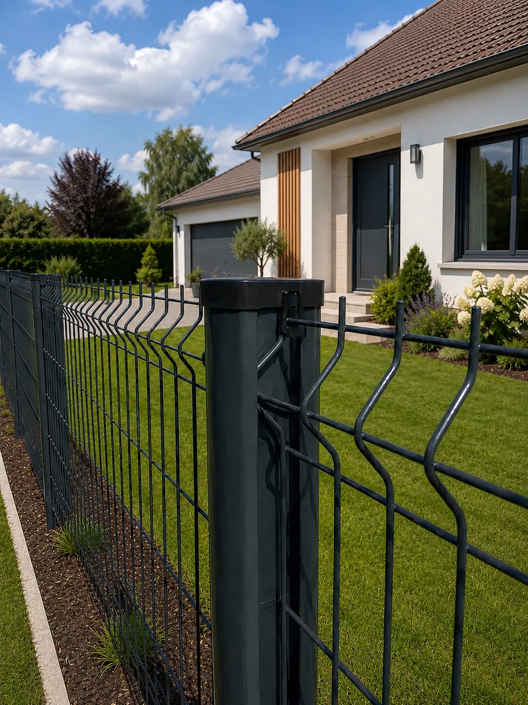 Panneau Rigide Pro+ anthracite installé le long d'un jardin résidentiel.