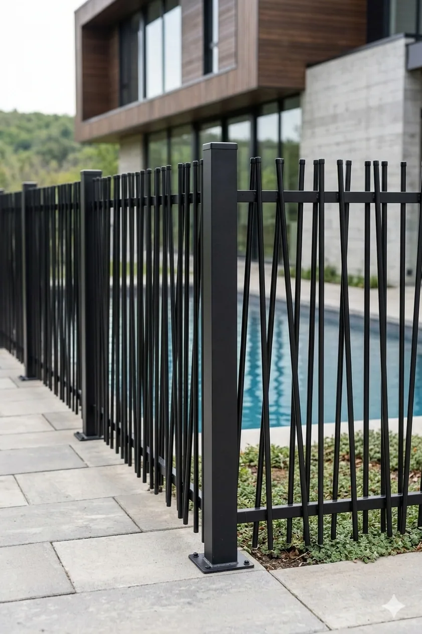 Clôture barreaudée Delclo installée au bord d'une piscine